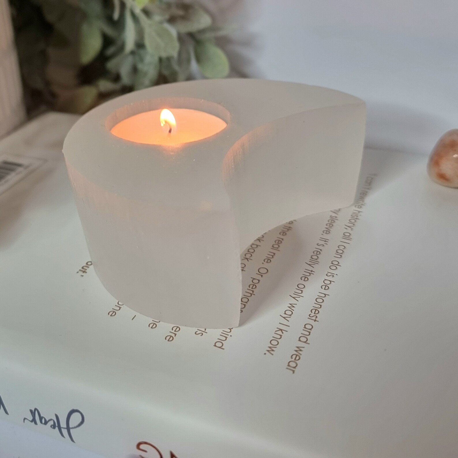 Selenite Tealight Moon Candle Holder 2 Selenite Tealight Moon Candle Holder - Image 2